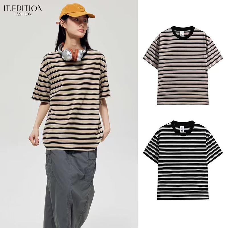 IT EDITION เสื้อยืดลายทางโอเวอร์ไซส์ Unisex ผ้าฝ้ายพรีเมี่ยม เ