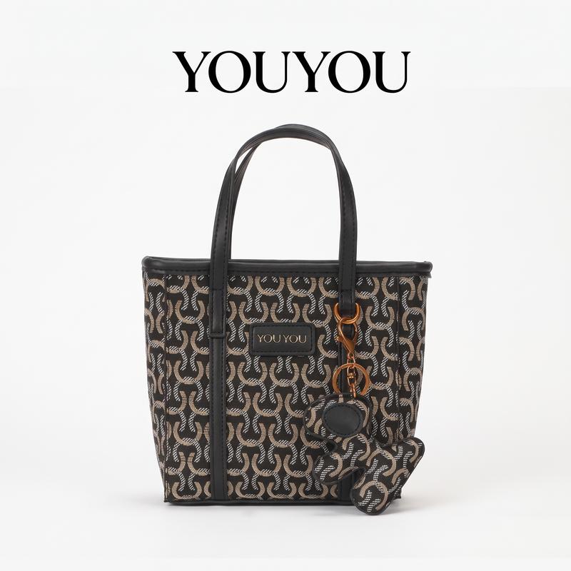 YOUYOU BF006 กระเป๋าสะพายข้างสำหรับผู้หญิง ทรงโท้ต ลายแจ็คการ์