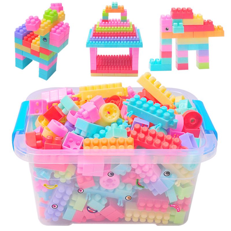บล็อคตัวต่อ 90/128/256pcs ชิ้นพร้อมกล่องช่วยเสริมพัฒนาการสร้าง