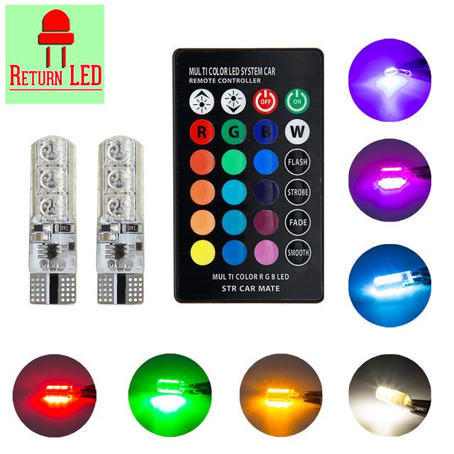 LED หลอดไฟหรี่รถยนต์+รถมอเตอร์ไซร์ เปลี่ยนสีได้ (ขั้ว T10) ไฟห