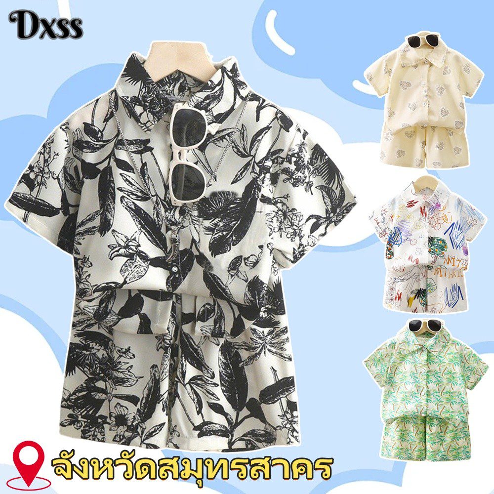 DXSS   ชุดเด็ก เด็กสาวเด็กชายพิมพ์ดอกไม้เสื้อ + กางเกงสั้นชุดส