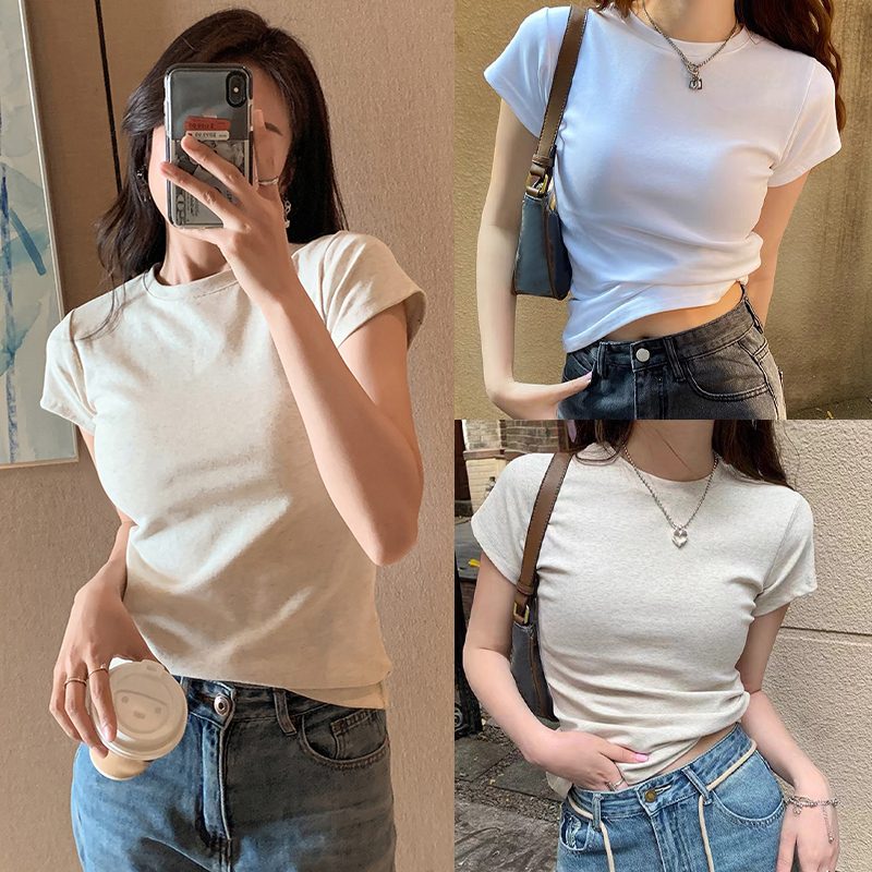 Hotgirl  พร้อมส่งจากกทม ✨เสื้อยืดสีขาวผู้หญิง🌸เสื้อยืดคอกลมแฟช