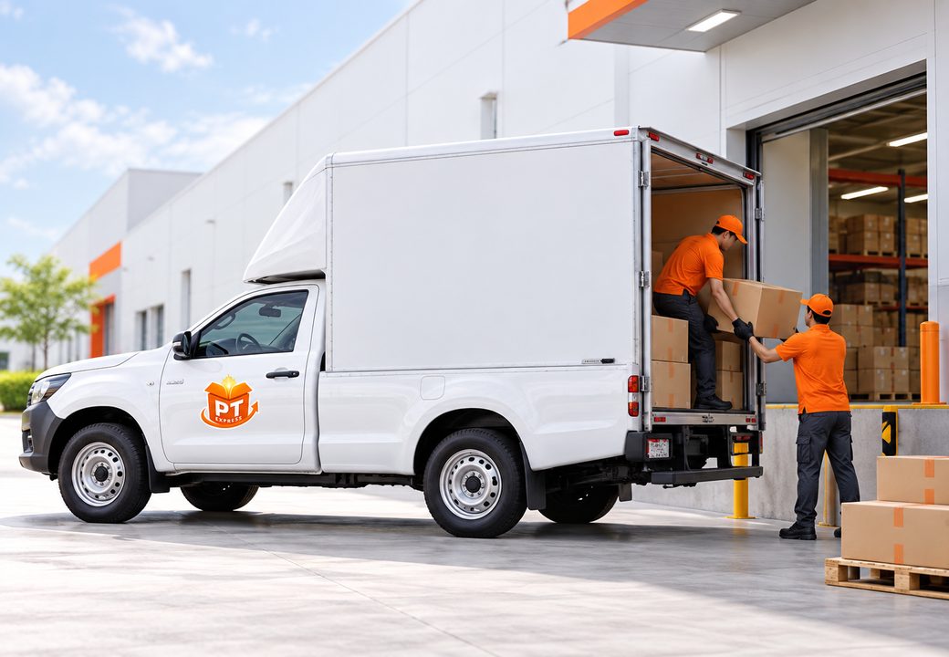 รถขนส่งของ PTCARGO รับสินค้าจากจีนเข้าโกดังในประเทศไทย