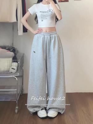 [Embroidery, casual wide-leg pants]เกาหลีรุ่นวินเทจผู้หญิงเต้นแจ๊สเย็บปักถักร้อยสบาย ๆ ขากว้างกางเกงหลวม ๆ