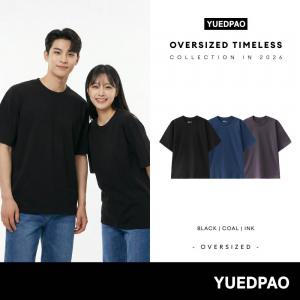 Yuedpao Oversized Timeless 2026 เสื้อยืดโอเวอร์ไซส์ สีพื้น ผ้าหนายับยากรีดง่าย เสื้อยืดเปล่า ทรงหลวม Set Dark Tone