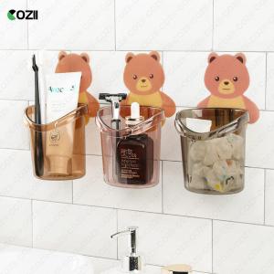 COZII ที่เก็บแปรงสีฟันติดผนัง แก้วรูปหมี ไม่ต้องเจาะผนัง วางของในห้องน้ำมีรูระบายน้ำ